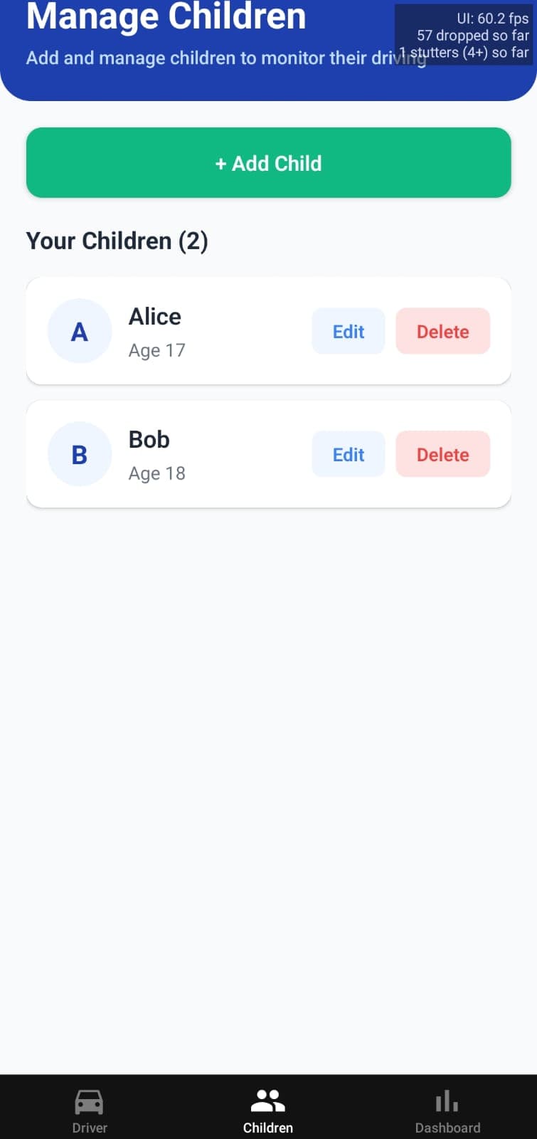 Manage children screen