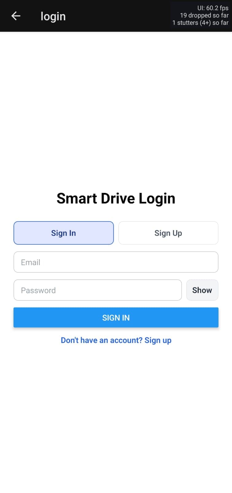 Smart Driving login screen
